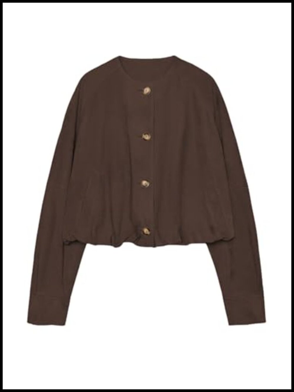 Faux Suede Cropped Jacket Vintage Button Front Round Neck Short Jacket - Picture 3 of 6